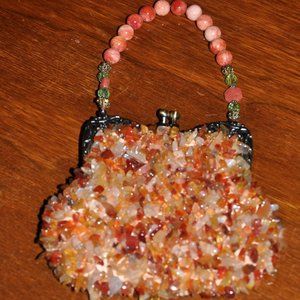 Peach, Orange & Cream Vintage Evening Bag of Precious Stones and Beads